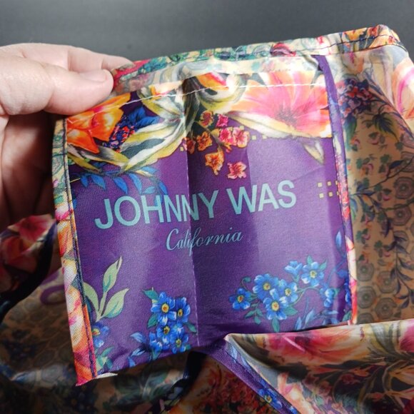 Johnny Was Shopping Tote Blue Pink Floral Reusable Packable 13x17" New - Picture 7 of 7